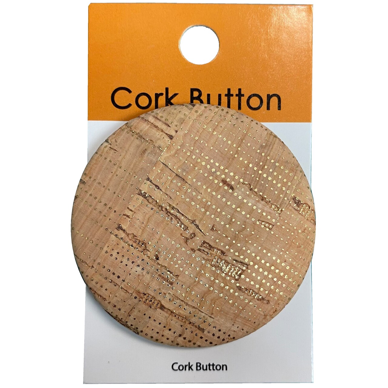 Belagio Cork Covered Button, 2" Diameter, 1 Piece, Metallic Dot, Natural/Gold